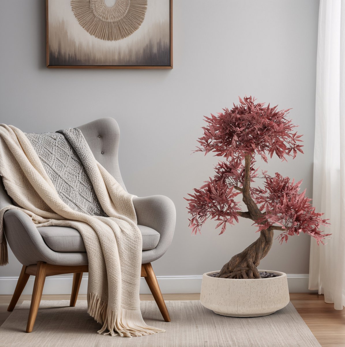 maxifleur Kunstplanten Japanse Acer Kunst Bonsai Deluxe 100cm Burgundy Rood