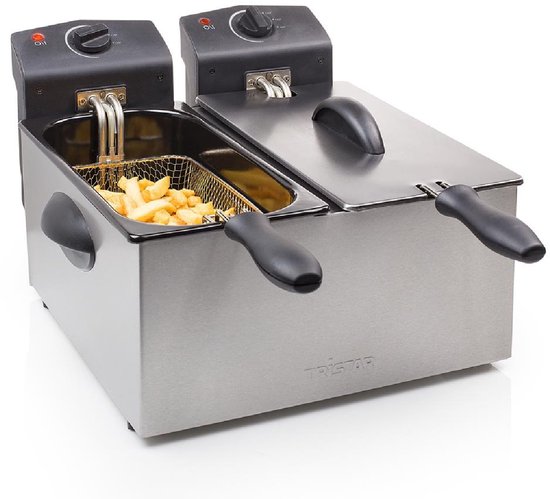 Foto: Tristar frituurpan 6 liter fr 6937 dubbele frituese 2x 1800w pannen apart te bedienen koud zone rvs