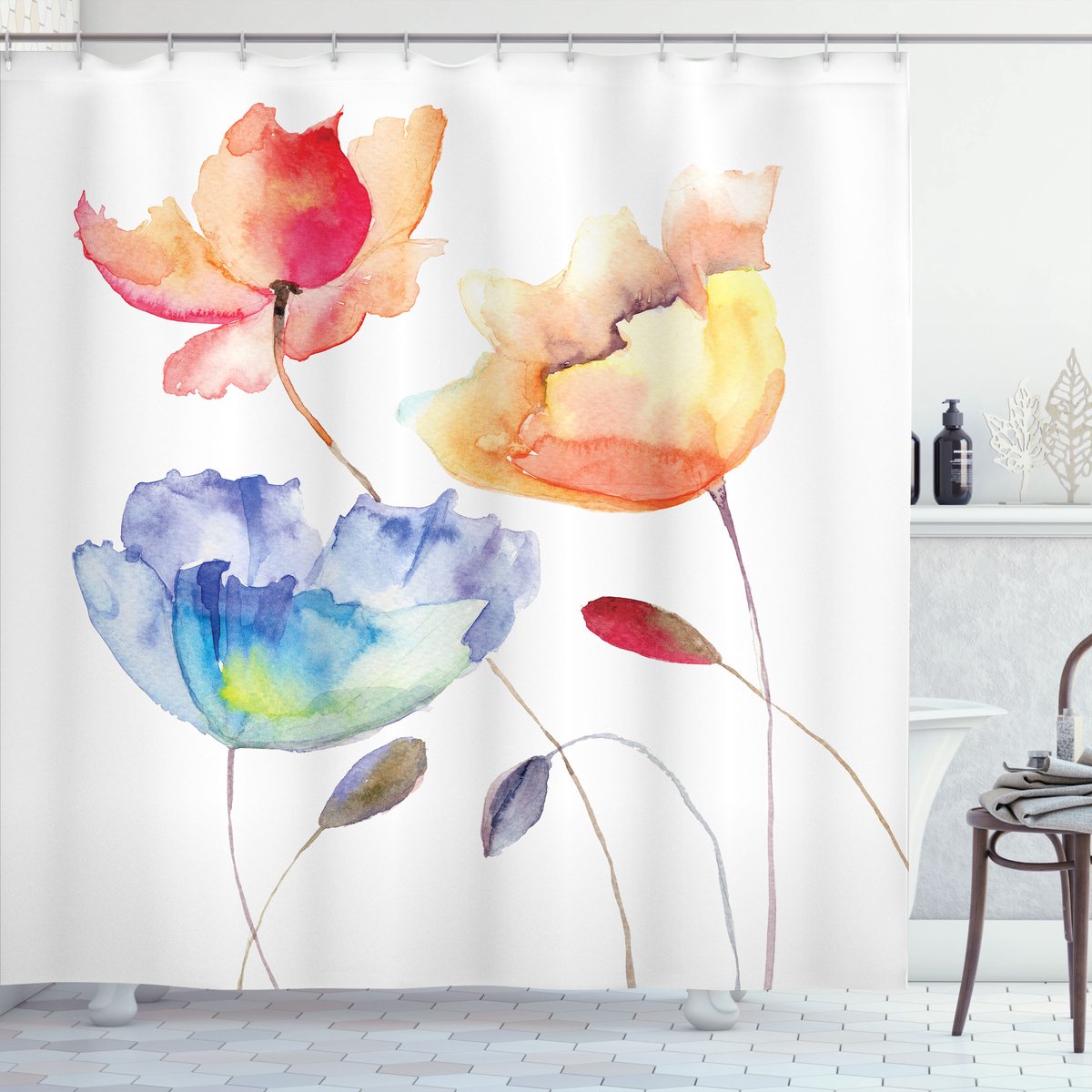 Nieuw Bed, Vintage Natuur Bloemen, Douchegordijn Badkamer Decor Set met Haakjes, 175 cm B 180 cm L