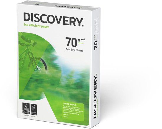Witte Discovery A4 70gr papierdoos met groen landschap en fietsafbeelding, 500 vel.