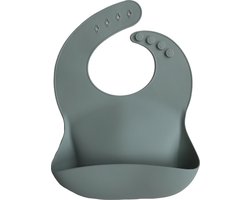 Mushie Siliconen Baby Slabbetje met Opvangbakje |Cambridge Blue | BPA ftalaatvrij| afwasbaar