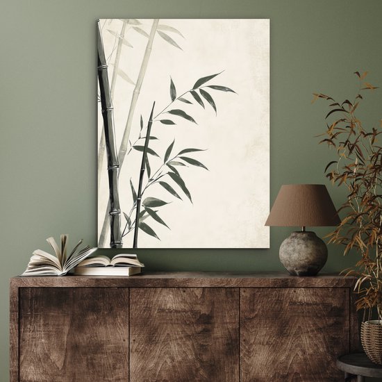 Aluminium schilderij 60x80 cm - Wanddecoratie metaal - Japandi - Bamboe - Beige - Metalen muurdecoratie woonkamer - Decoratie industrieel - Foto op dibond - Industriële accessoires slaapkamer
