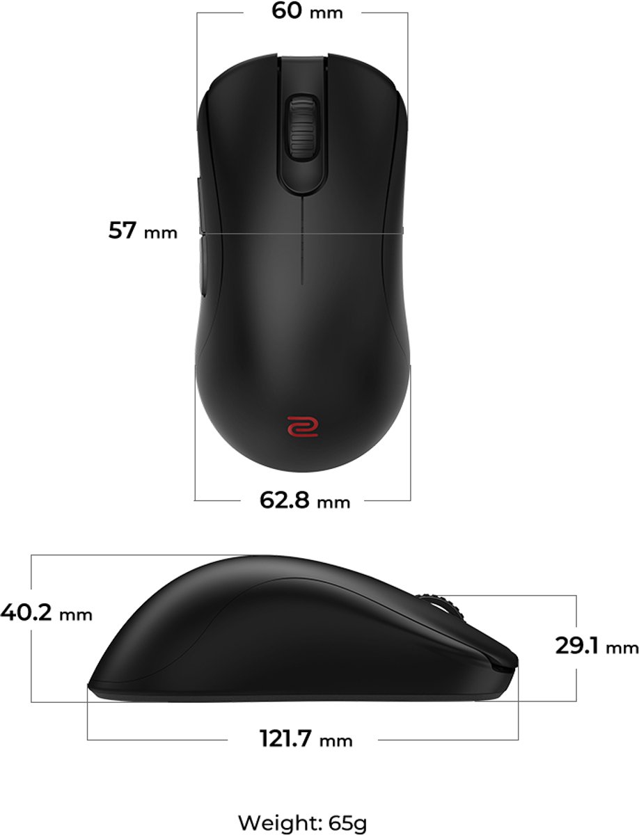 BenQ ZOWIE ZA13-DW 4K draadloze muis voor e-sports - Sports Science - Verbeterde 4K-receiver - 65 g - Symmetrisch - Geen driver nodig - 3950 sensor - 4K pollingrate
