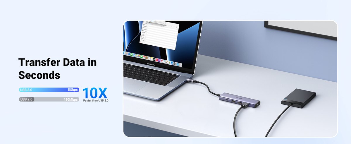 UGREEN USB C Hub 5-in-1 100W PD Opladen, 4K HDMI, 3x USB-A 5Gbps, Multiport Adapter voor MacBook, iPad, Surface - Afbeelding 2