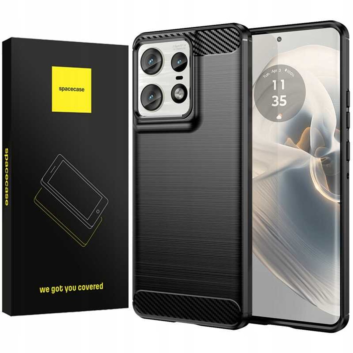 Spacecase Case Carbon Cover Voor Motorola Edge 50 Pro 5G Zwart