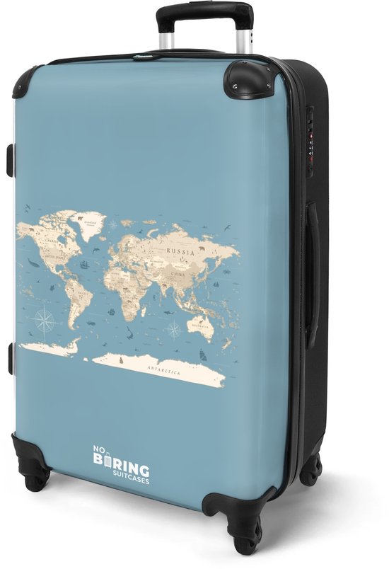 NoBoringSuitcases.com® - Grande valise Carte du monde - Océan - Réaliste - Bleu - Bagage - Valise de voyage - Valise chariot - Valises 67cm