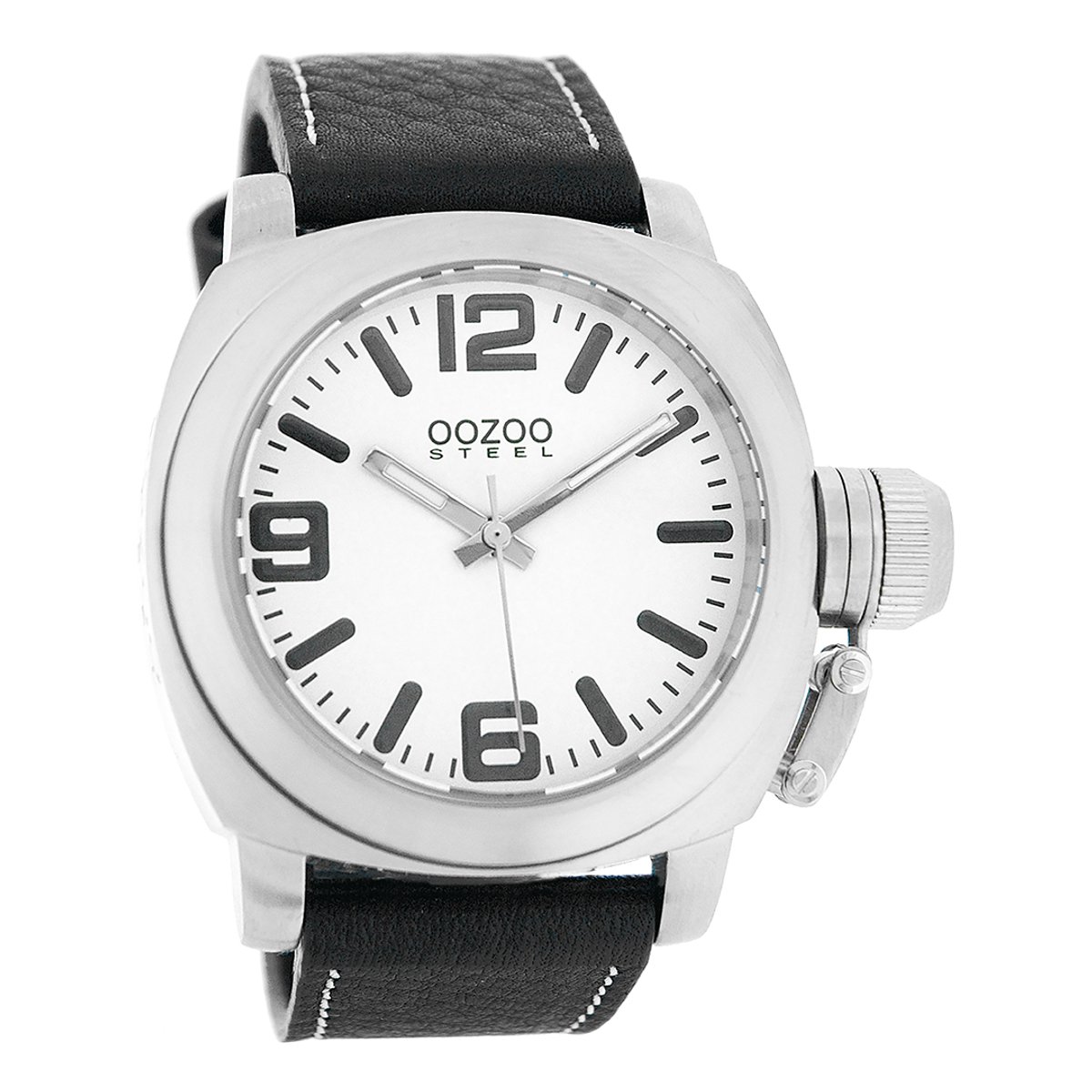 OOZOO Timepieces - Zilverkleurige horloge met zwarte leren band - OS022
