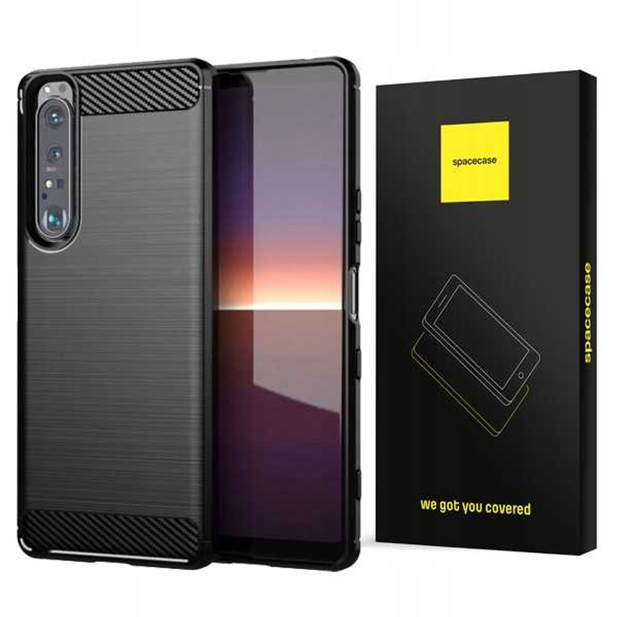 Spacecase Case Carbon Cover Voor Sony Xperia 1 Iv Zwart