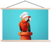 Posterhanger incl. Poster 60x40 cm - Schoolplaat - Ara - Koksmuts - Sokkel - Grappig - Textielposter - Blanke latten