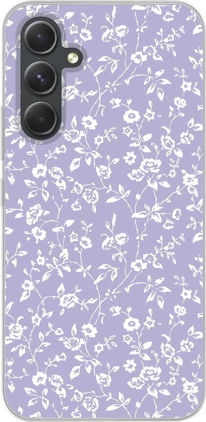 Coque de téléphone compatible avec Samsung Galaxy A54 - Motif floral - Violet - Wit - Fleurs - Coque en Siliconen