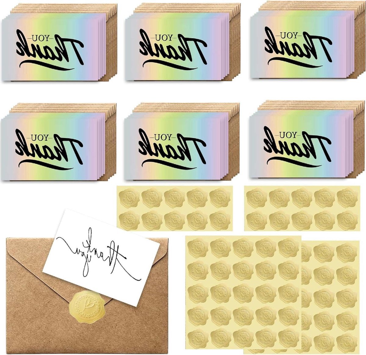 Image of 60 kraftpapierenveloppen voor bedankkaarten - hoogwaardige en modieuze wenskaartenset .