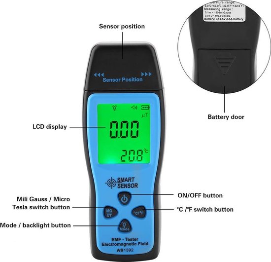 Display Unit Radiometer Digitale Elektromagnetische Radiometer Mini LCD-Display EMF-Tester ...