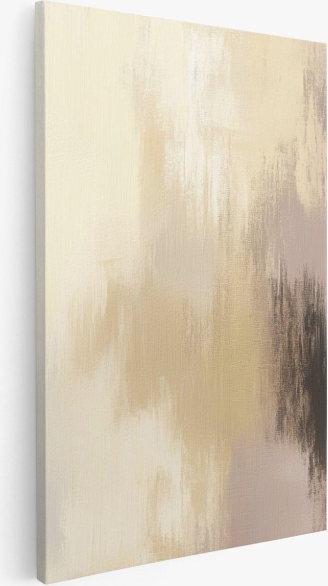 Saammp Canvas Schilderij - Beige penseelstreken - Abstract kunstwerk - 75x100 - Foto op canvas - Wanddecoratie - Muurdecoratie Woonkamer - Slaapkamer decoratie - Canvas Print Multicolor