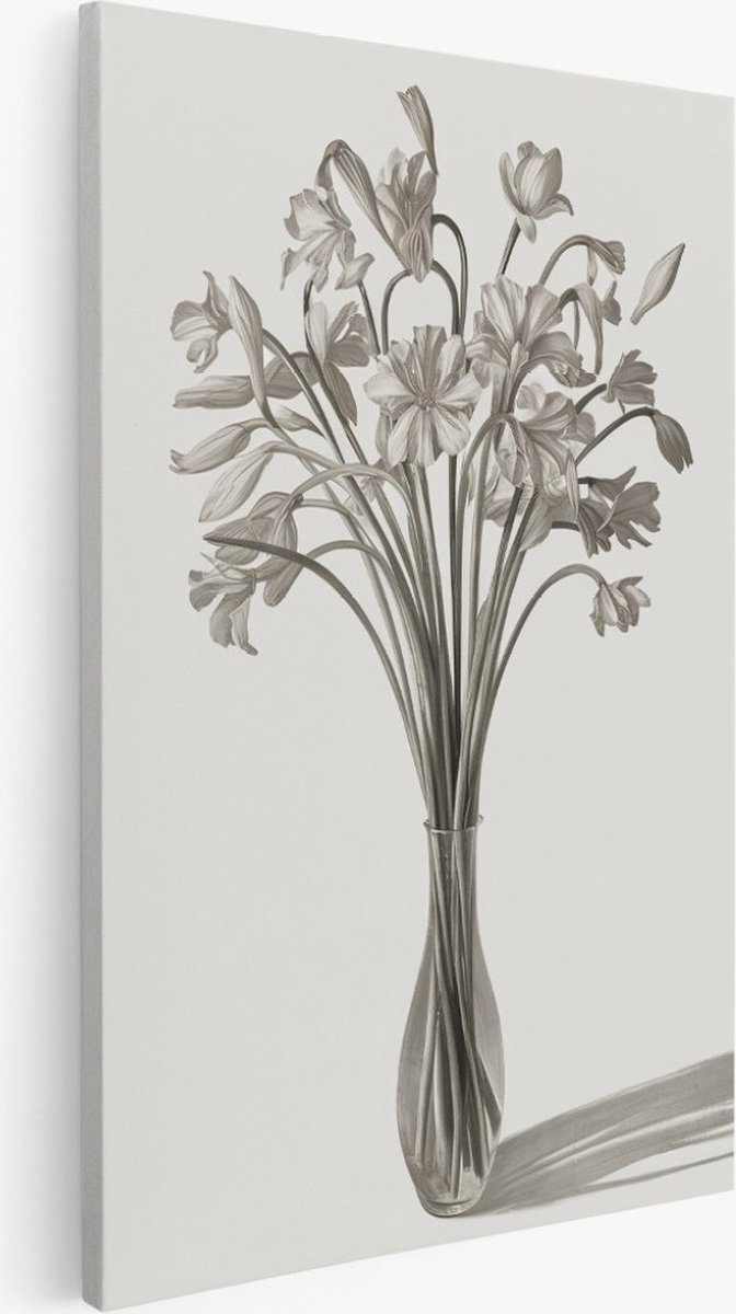 Saammp Canvas Schilderij - Zwart-Wit - Abstract - Bloemen - 75x100 - Foto op canvas - Wanddecoratie - Muurdecoratie Woonkamer - Kantoor Decoratie Multicolor