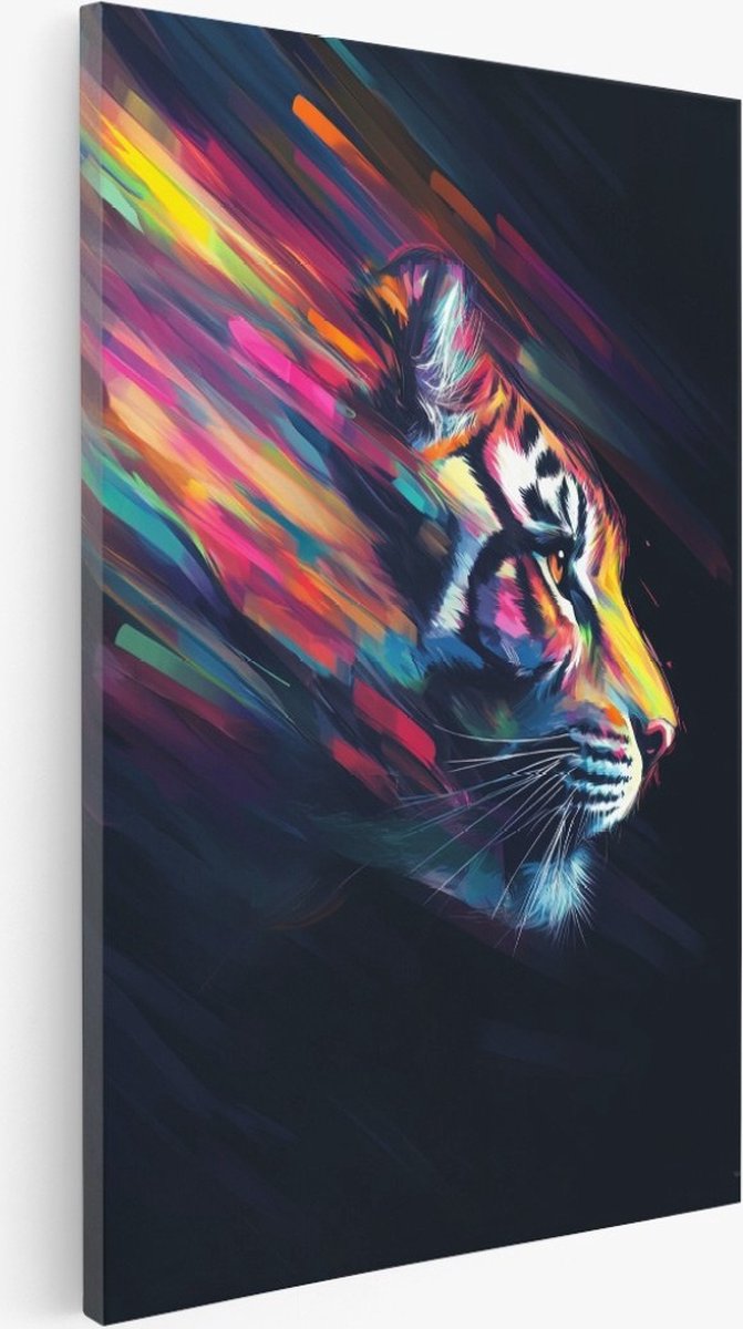 Saammp Canvas Schilderij - Abstracte Tijger - Dieren - Kleurrijk - 80x120 - Foto op canvas - Wanddecoratie - Muurdecoratie Woonkamer - Slaapkamer decoratie - Canvas Print Multicolor
