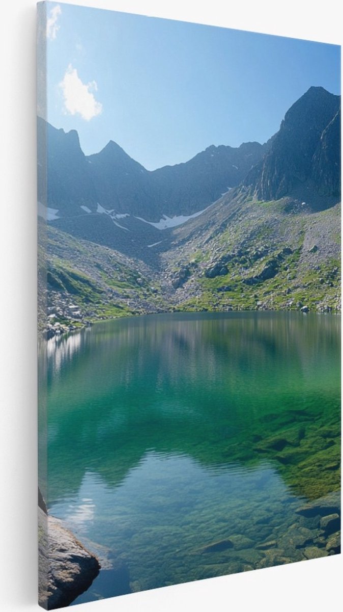Saammp Canvas Schilderij - Blauw water tussen de bergen - Natuur - Landschap - 40x50 - Foto op canvas - Wanddecoratie - Muurdecoratie Woonkamer - Slaapkamer decoratie - Canvas Print Multicolor