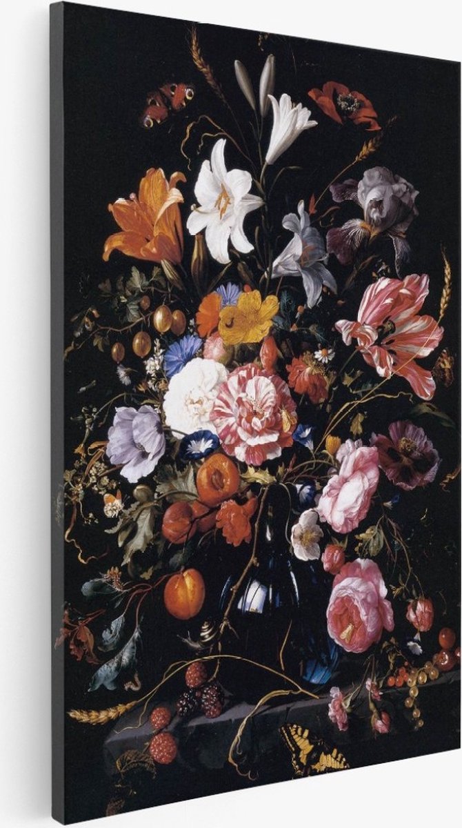 Saammp Canvas Schilderij - Jan Davidsz - Bloemstilleven met tulpen en rozen - Abstract - Kunst - 50x70 - Foto op canvas - Wanddecoratie - Muurdecoratie Woonkamer - Slaapkamer decoratie - Canvas Print Multicolor