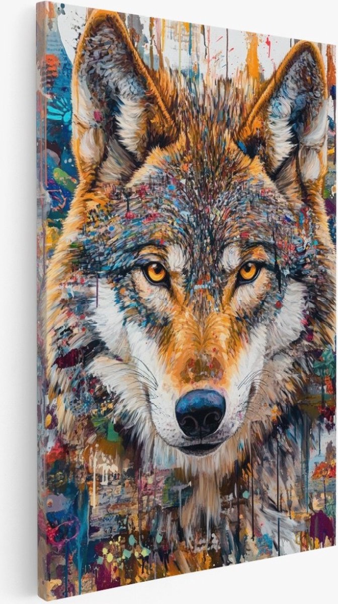 Saammp Canvas Schilderij - Wolf - Abstract - Dieren - Natuur - 100x150 - Foto op canvas - Wanddecoratie - Muurdecoratie Woonkamer - Slaapkamer decoratie - Canvas Print Multicolor
