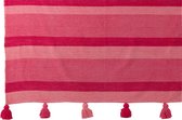 Roze en fuchsia strepen plaid met kwastjes aan de onderkant.