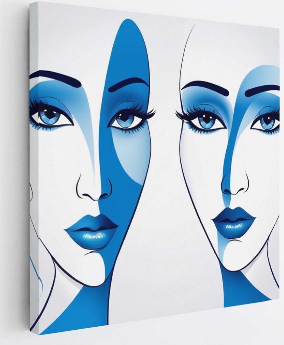 Saammp Canvas Schilderij - 2 gezichten - Abstract - 30x30 - Foto op canvas - Wanddecoratie - Muurdecoratie Woonkamer - Slaapkamer decoratie - Canvas Print Multicolor