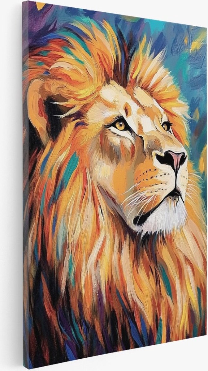 Saammp - Canvas Schilderij - Leeuw - Olieverf - Dieren - Natuur - 20x30 - Foto op canvas - Wanddecoratie - Muurdecoratie Woonkamer - Slaapkamer decoratie - Canvas Print