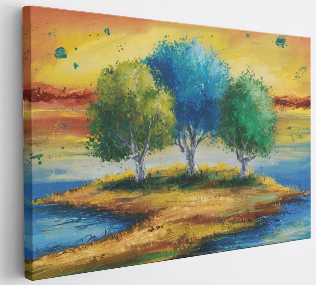 Saammp Canvas Schilderij - gekleurde bomen - Abstract - 45x30 - Foto op canvas - Wanddecoratie - Muurdecoratie Woonkamer - Slaapkamer decoratie - Canvas Print Multicolor