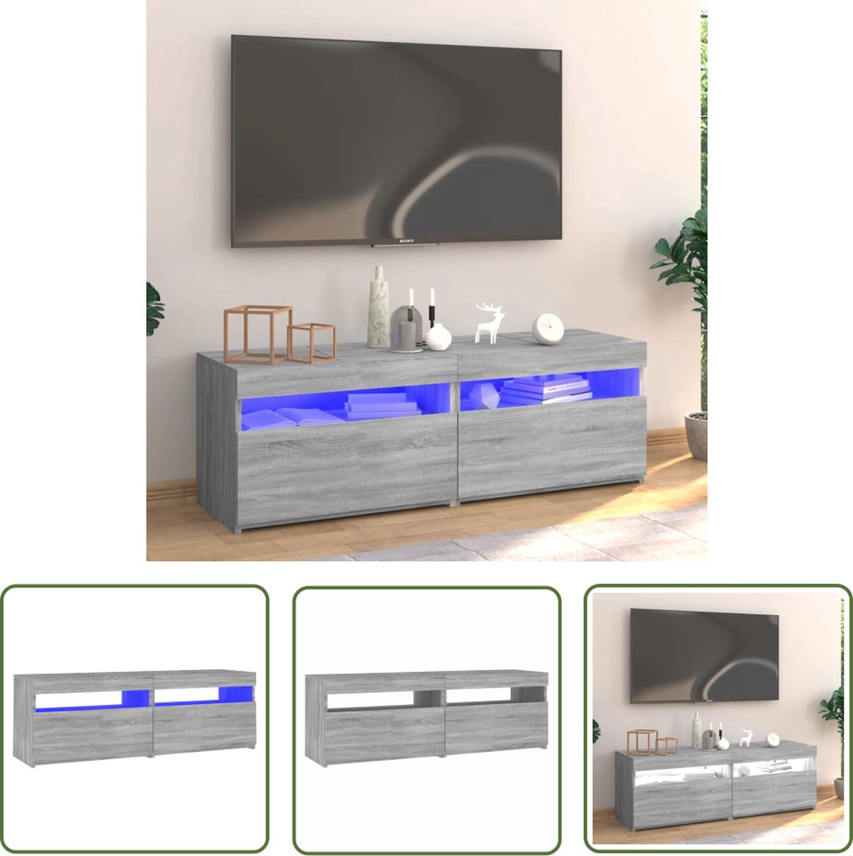 vidaXL Houten Tv Kast - Tv Meubels - Tv-meubel met LED-verlichting 120x35x40 cm grijs sonoma eiken - Led Tv Meubel - Grijze Tv Bank - Salontafel