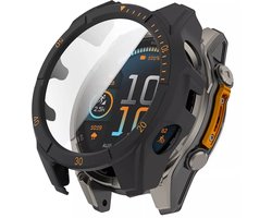Strap-it Hard case hoesje met ingebouwde screen protector - geschikt voor de Garmin Fenix 8 - 51mm AMOLED (zwarte kleur met oranje accenten)