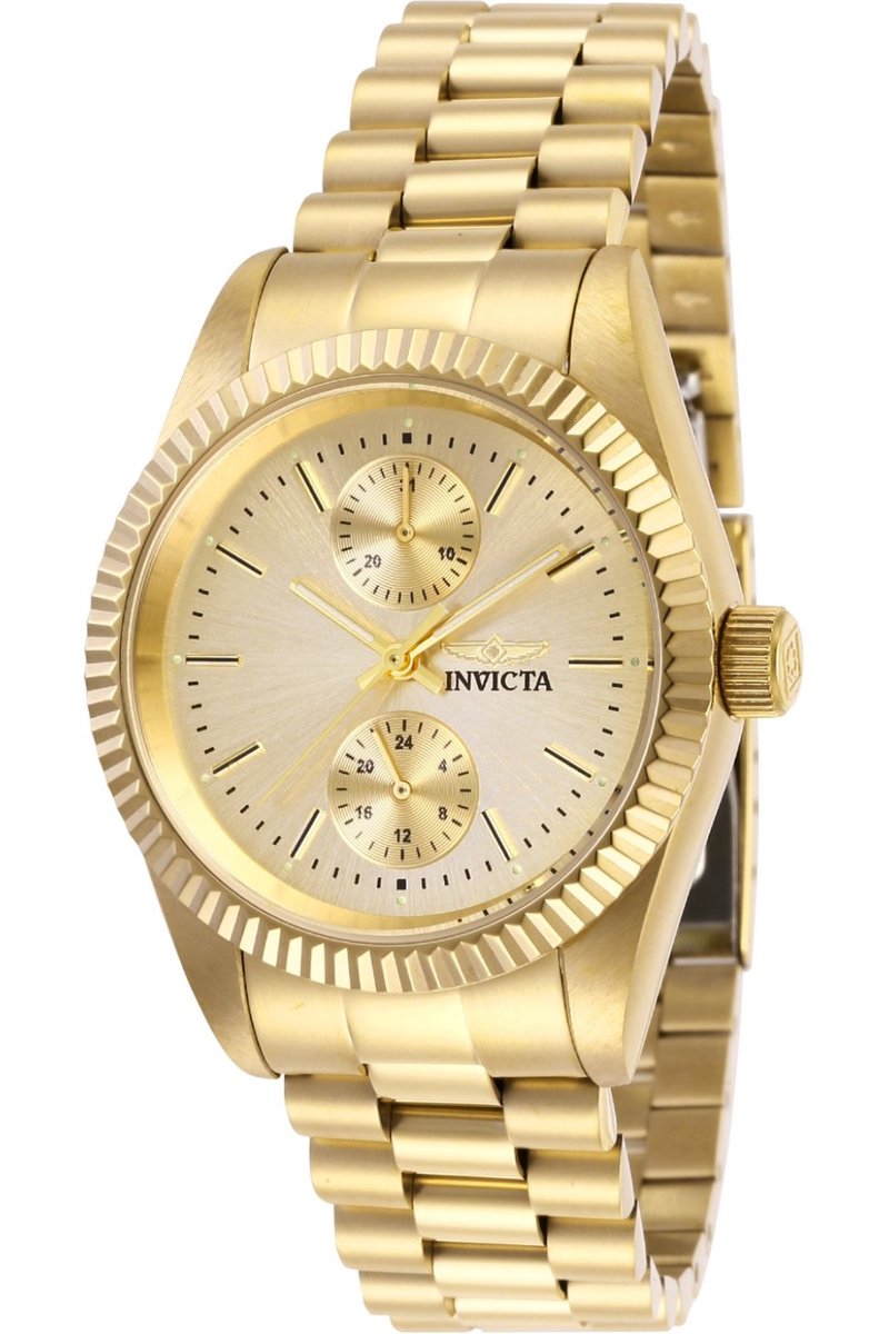 Invicta Specialty 29447 Dames Horloge - Waterdicht - Analoog - Quartz Uurwerk - Roestvrij Staal met gouden Wijzerplaat - 36mm