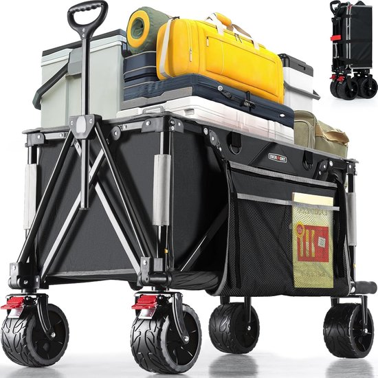 Opvouwbare bolderkar voor alle terreinen met brede wielen en verstelbare handgreep