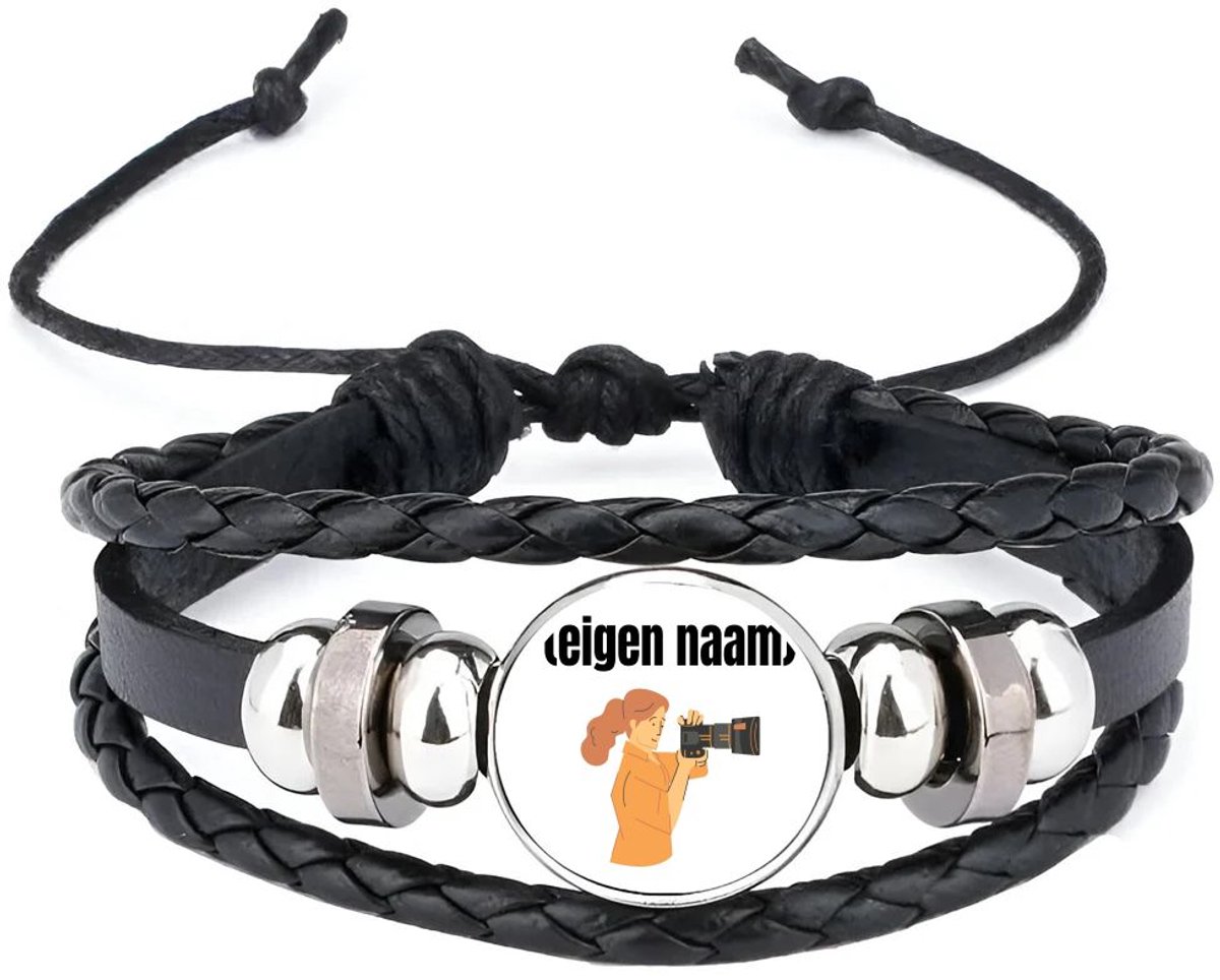 Akyol - fotograaf vrouw met eigen naam armband zwart - Fotograaf - fotografen - leuk cadeau voor iemand die houd van foto's maken - cadeau - kado