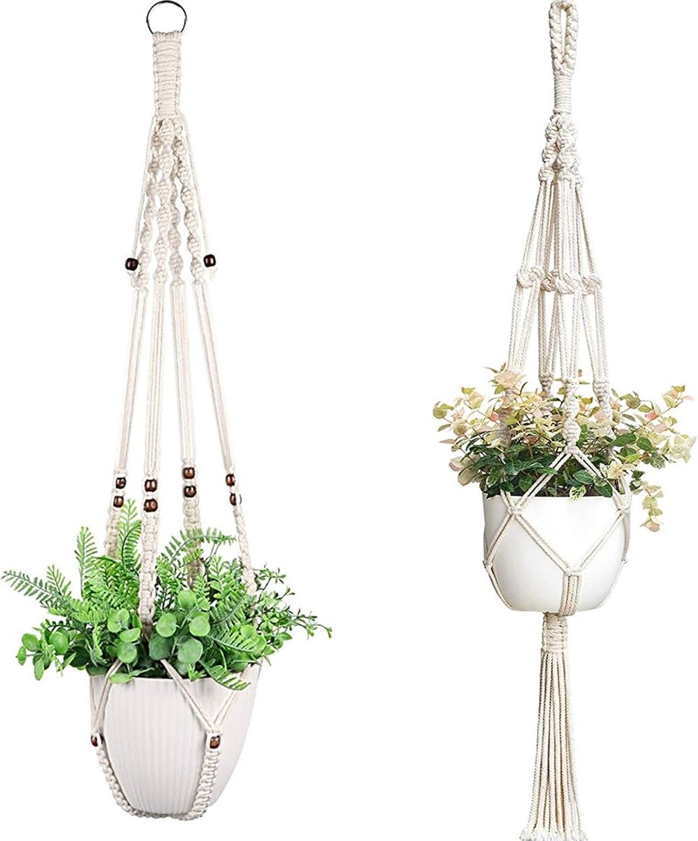 2 Stuks Macramé Hanglamp voor Planten - Duurzame Katoenen Touwen voor Binnen en Buiten Dec