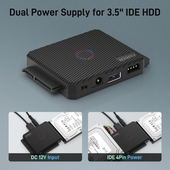 USB 3.0 naar SATA en IDE Adapter - Externe Harde Schijf Reader voor 2.5 en 3.5 inch HDD en SSD van Ewent — afbeelding 3