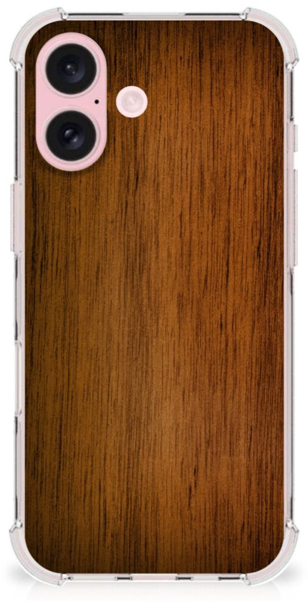 iPhone 16 Stevig Telefoonhoesje Donker Hout