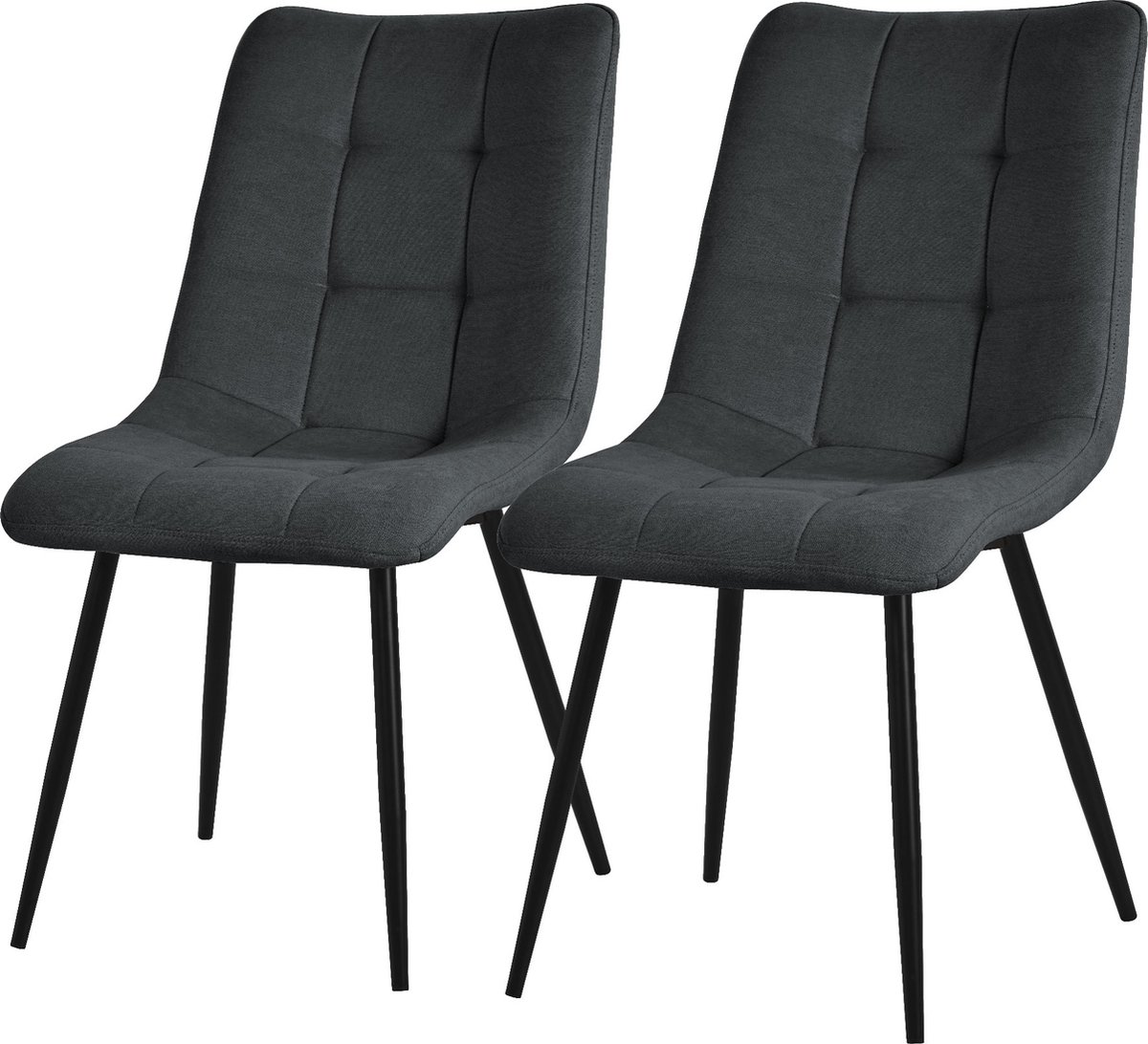 ml-design eetkamerstoelen set van 2 antraciet woonkamer stoelen met stoffen bekleding zwarte metalen poten keukenstoelen met rugleuning gestoffeerde stoelen voor eetkamer woonkamer keuken kantoor