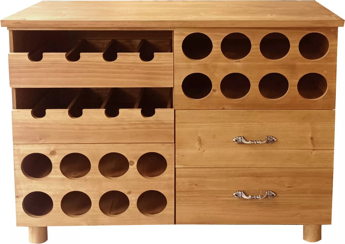 Vente-unique Flessenmeubel van grenen en mdf - L90 x D32 x H69 cm - Naturel - RIOJA