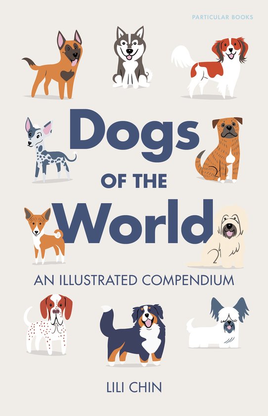 Boek 'Dogs of the World' met illustraties van negen hondenrassen: Duitse herder, husky, cocker spaniël, dalmatiër, buldog, chihuahua, poedel, beagle, Berner sennenhond.