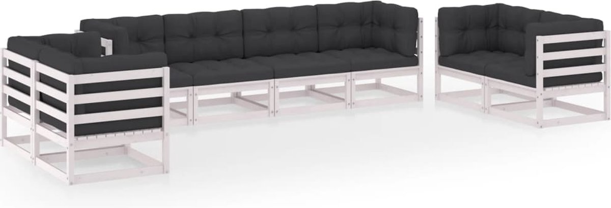 The Living Store 8-delige Loungeset met kussens massief grenenhout - Lounge Bank - Lounge Set - Tuinset - Houten Loungebank - Buitendiner