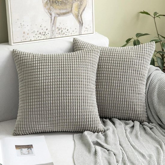 MIULEE Zachte, effen, corduroy kussensloop met grote maïskorrels, decoratieve, vierkante kussenhoes voor sofa, slaapkamer, 20 x 20 inch / 50 x 50 cm, set van 2, grijs MIULEE Zachte, effen, corduroy kussensloop met grote maïskorrels, decoratieve, vierkante kussenhoes voor sofa, slaapkamer, 20 x 20 inch / 50 x 50 cm, set van 2, grijs