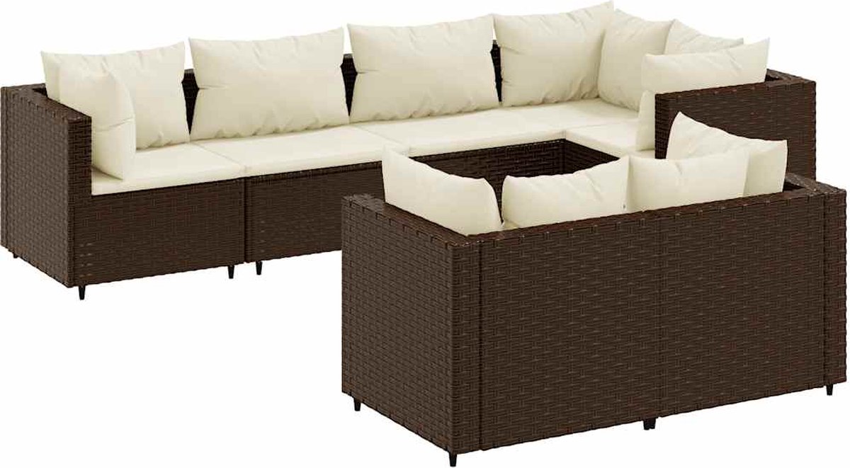 Poly rattan bruin loungeset met kussens voor tuin - Hoeksofa - Tuinlounge.