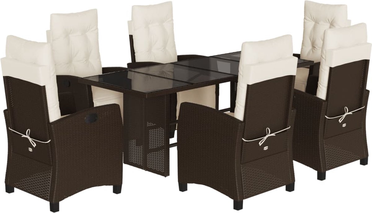 The Living Store 7-delige Tuinset met kussens poly rattan bruin - Tuinset - Buitendecoratie - Lounge Set - Eetkamerset - Garden Furniture
