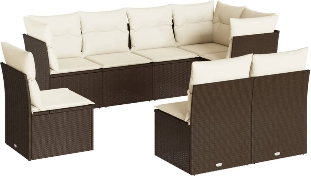 Bruine poly rattan loungeset met kussens voor buiten - The Living Store.