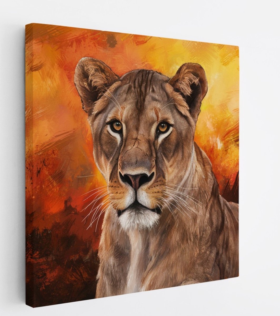 Saammp Canvas Schilderij - Abstracte Leeuwin - Dieren - Natuur - 40x40 - Foto op canvas - Wanddecoratie - Muurdecoratie Woonkamer - Slaapkamer decoratie - Canvas Print Multicolor