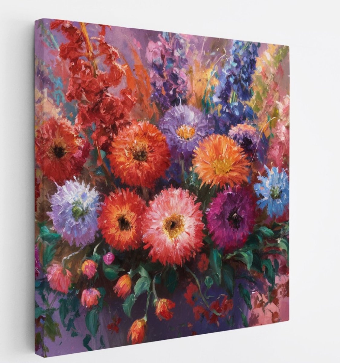 Saammp Canvas Schilderij - Impressionistisch Bloemen Boeket - Natuur - Abstract - 40x40 - Foto op canvas - Wanddecoratie - Muurdecoratie Woonkamer - Kantoor Decoratie Multicolor