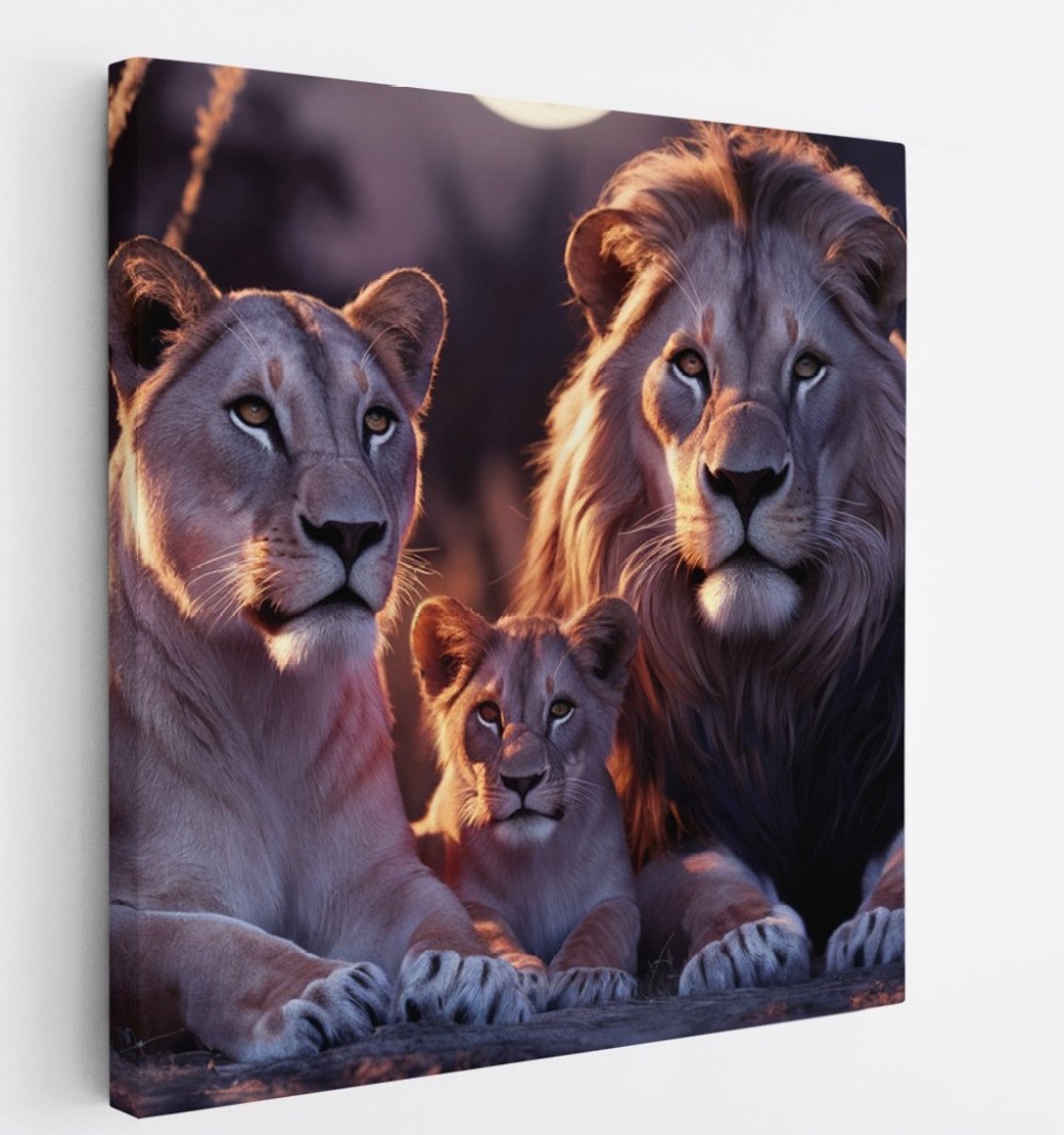 Saammp Canvas Schilderij - Leeuwen Familie - Natuur - Dieren - 20x20 - Foto op canvas - Wanddecoratie - Muurdecoratie Woonkamer - Slaapkamer decoratie - Canvas Print Multicolor
