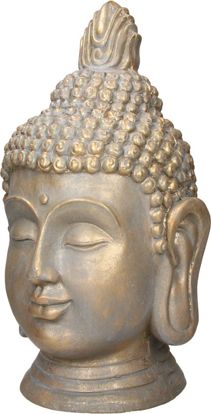 Statue tête de Bouddha 42x38x74,5cm en polyrésine aspect bronze pour Yoga