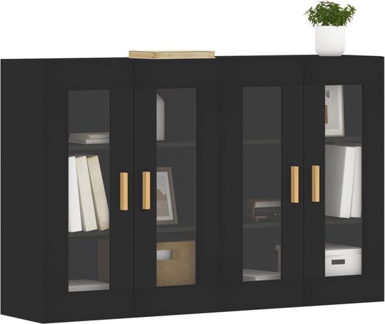 vidaXL Armoires suspendues 2 pcs Bois fini Noir - Armoire Armoires murales murales - Armoire suspendue - Armoire suspendue