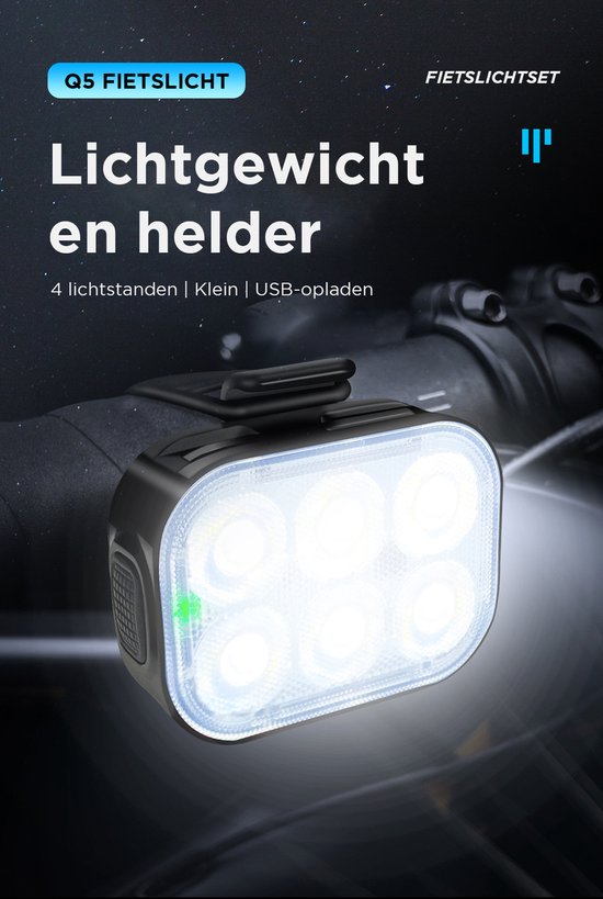 VividGear USB oplaadbare fietsverlichting - LED fietslamp set - IPX65 — afbeelding 5