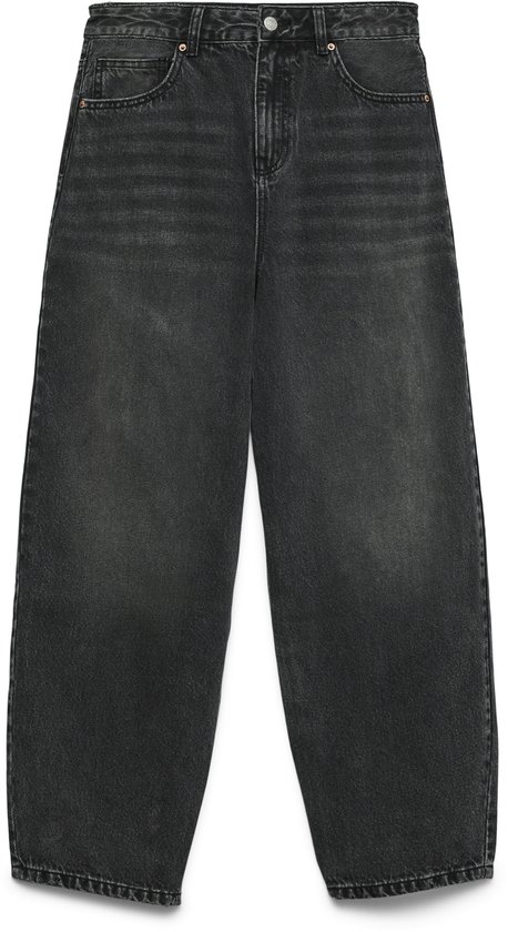 Grijze denim jeans met wijde pijpen en een hoge taille.