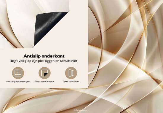 KitchenYeah® Protection plaque induction 75x52 cm - Beige - Abstrait - Lignes - Protege plaque de cuisson - Couvre plaque induction - Protecteur d'induction - Cuisine